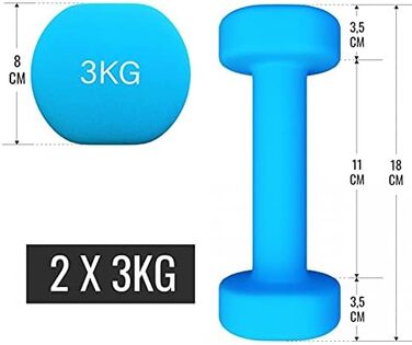 GORILLA SPORTS® Набір гантелей 12 кг з кейсом, нековзкі неопрена, 2×1 кг, 2×2 кг, 2×3 кг, для фітнесу, аеробіки та силових тренувань