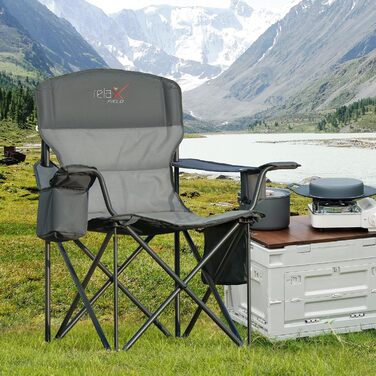 Крісло для кемпінгу складне RELAX FIELD 200 кг з підстаканником та сумкою-холодильником, для риболовлі та відпочинку на природі (Сірий, 2 шт.)
