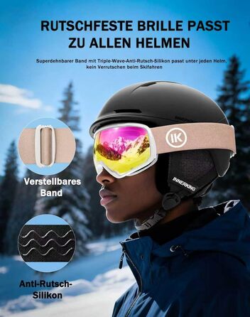 Окуляри гірськолижні Innerking OTG, Anti-Fog & UV400, для корекції зору з подвійним склом, чоловічі/жіночі/підліткові, для катання на лижах та сноуборді A1 – Чорний/Срібний (VLT 11 %) (A3 – Білий/Рожевий (VLT 46 %))