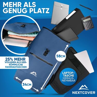 Велосумка Nextcover 3в1 на багажник, рюкзак, сумка через плече, водонепроникна, 25 л, синя