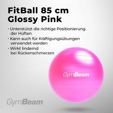 Гімнастичний м'яч GymBeam 85 см з насосом, рожевий — для стабільності, контролю тіла, профілактики та лікування болю у спині, зміцнення м'язів