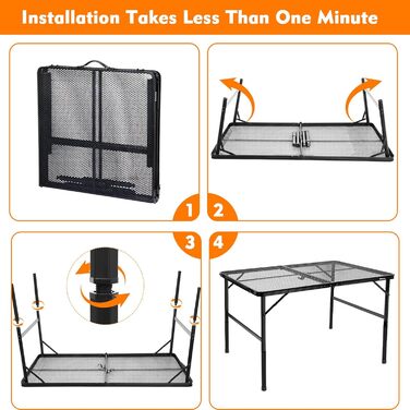 Складаний столик для кемпінгу Eaststorm 60x40 см з металевою сіткою, 2 рівня висоти, для відпочинку на природі, грилю та саду (чорно-сірий, 120x60 см)