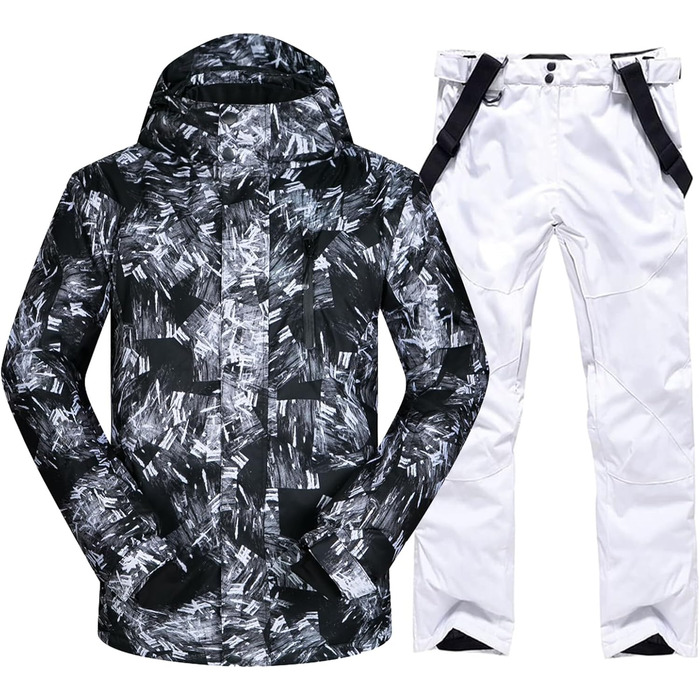 Чоловічий комплект гірськолижний: куртка та штани ALSOGO, водонепроникний, вітронепроникний, з капюшоном, для сноуборду та гірських лиж, комплект 2 шт. (M, 336-White)