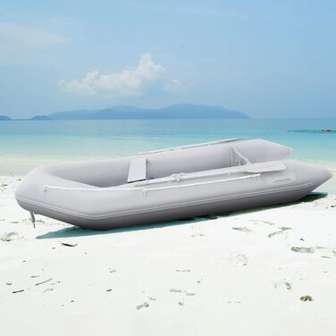 Надувне човен CO-Z для 2-4 осіб, сірий: 230x130x33см / 300x150x42см з веслами та насосом. Рибальський човен з алюмінієвим дном та сидінням.