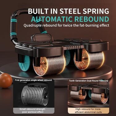 Ролик для пресу на 4 колесах - тренажер для кора з автоматичним відскоком, підтримка ліктів, для дому та фітнесу