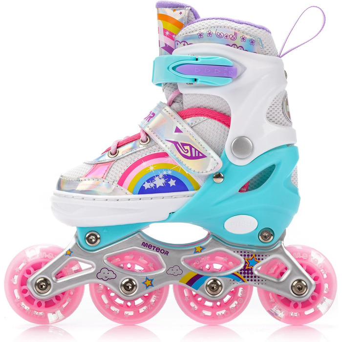 Дитячі ролики-інлайнери LED з регулюванням, кольорові, з підсвічуванням, для перших спроб катання, з батютком