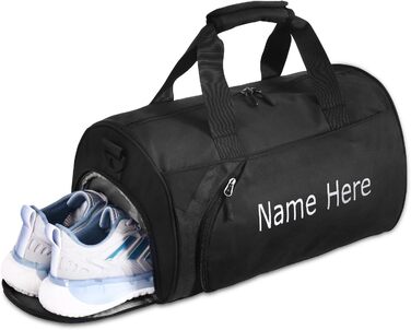 Персоналізована вишита спортивна сумка для подорожей з відділенням для взуття та вологих речей, чорна