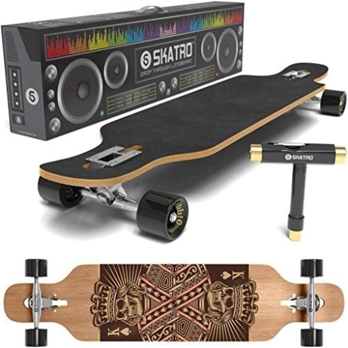 Лонгборд SKATRO Dropthrough Freeride з T-Tool Blackskull, скейтборд для фрірайду, чорний
