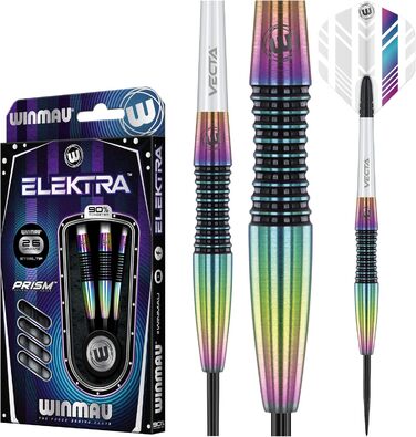 Дротики для дартсу WINMAU Elektra 90% вольфраму, Urban Grip, призматичні флайти, Vecta штифти, 22-26 г, торпедоподібний профіль