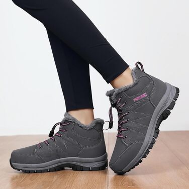 Жіночі зимові чоботи - тепла підкладка, водонепроникність, трекінгові та похідні черевики, зимові короткі чоботи, Outdoor боти (Сірий, 38.5 EU)