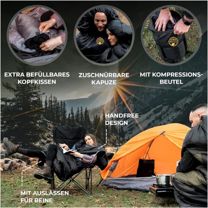 Спальний мішок HIMMELSZELT 4 сезони -5°C до +10°C, 220x85см, водонепроникний, DRYSHIELD, для кемпінгу, туризму, риболовлі, чорно-синій