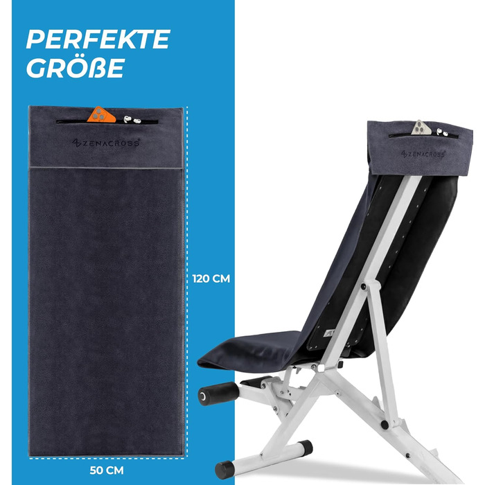 Рушник для фітнесу з мікрофібри 120x50 см - швидковисихаючий, з кишенею на блискавці, м'який спортивний рушник для спортзалу та фітнесу, темно-сірий