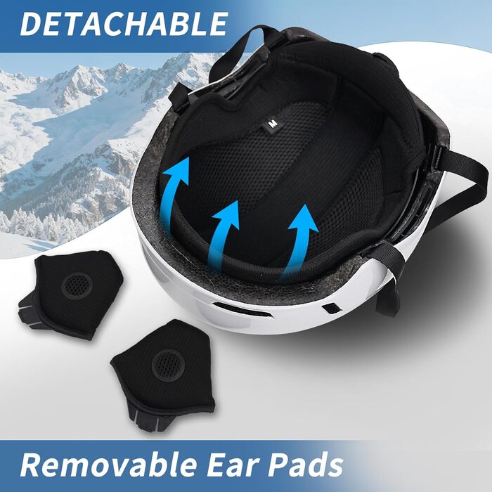 Шкільний шолом з маскою DXH816: захисний шолом для жінок та чоловіків з регульованими навушниками, дихаючий, амортизуючий, з захистом від УФ-випромінювання, для катання на лижах та сноуборді, білий глянцевий + маска