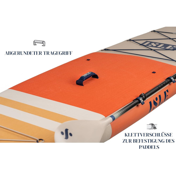 Надувна SUP-дошка ISLE Pioneer з комплектом: рюкзак, насос, весло, страховочний шнур, 3-плавникова система, для початківців, дизайн Каліфорнія