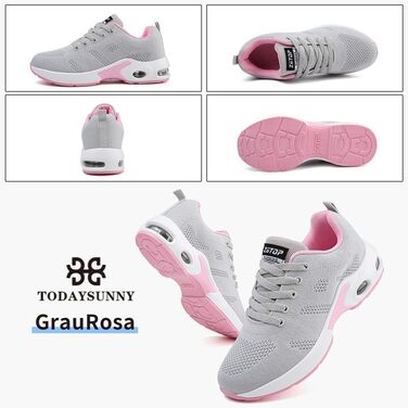 Жіночі кросівки для бігу та ходьби: спортивні, дихаючі, з ортопедичною підтримкою, підошва з повітряною подушкою, для залу та вулиці, сірі та рожеві, розмір 38 EU