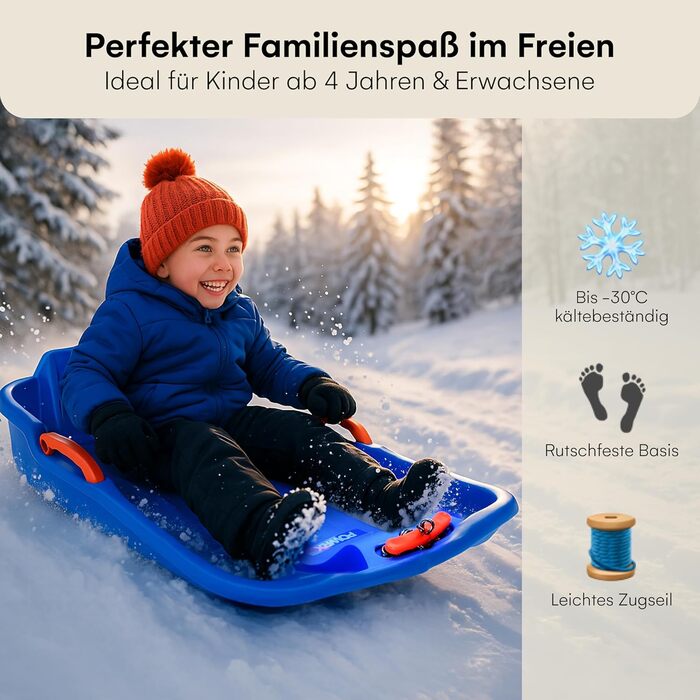 Дитячий санки-сніголюб POWRX з ручним керуванням та гальмами - блакитні, комплект 1 шт.