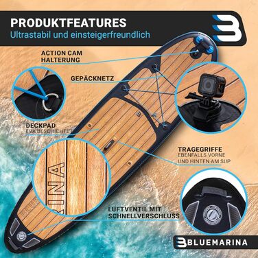 Надувна SUP-дошка Bluemarina Ariki 325x86x15 см, 5 років гарантії, комплект для веслування стоячи, вантажопідйомність до 140 кг, чорна