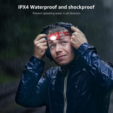 LED налобний ліхтар Lepro, перезаряджуваний, 000 Lux, 6 режимів, червоне світло, IPX4, для кемпінгу та бігу, з USB кабелем (червоний, 2 шт.)
