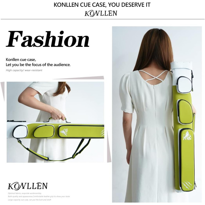 Чохол для більярдних куль KONLLEN 6-лунковий ручної роботи, 2 кийки, 4 аксесуари, 6 кольорів, трав'яно-зелений
