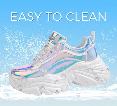 Кросівки жіночі LUCKY STEP Chunky на платформі, білі голографічні (42 EU) - зручні кеди на підборах