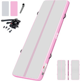 Гімнастичний надувний мат для перекидання BPB з електричним насосом. 10 футів. Килимок для тренувань, гімнастики, йоги, пляжного відпочинку. Рожевий.