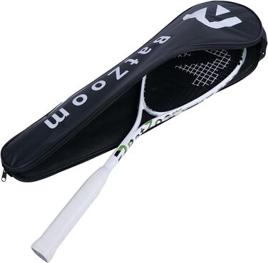 Сквош ракетка BatZoom для початківців – легка та довговічна тренувальна ракетка для дорослих та підлітків, попередньо натягнута з комфортною ручкою та демпфером - у комплекті сумка білого кольору