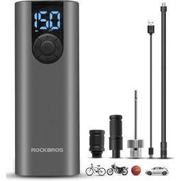 ROCKBROS Електричний насос-автокомпресор 2600mAh, 150PSI для авто, мото, велосипедів, м'ячів з LED та датчиком тиску