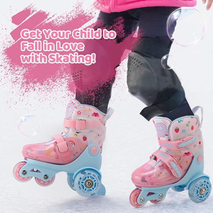 Дитячі ролики для дівчаток, 4 розміри, регульовані, безпечні, дихаюче матеріалу, легкі, для початківців (fruit, XS: 25-27.5 EU)
