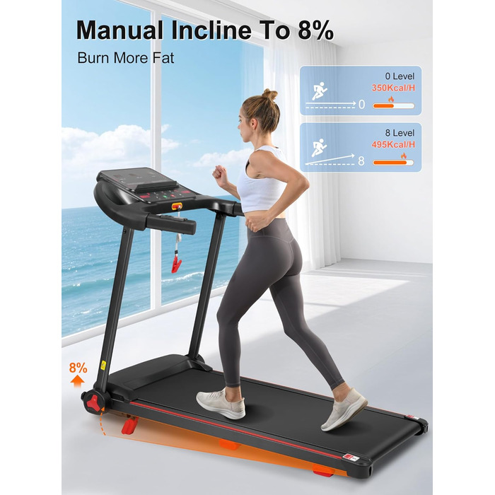 Біговий тренажер BTM для дому, 3.0PS, нахил, 1-14 км/год, складаний Walking Pad з LED дисплеєм, до 120 кг, чорний