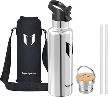 Термос-пляшка Super Sparrow з нержавіючої сталі - 350мл/500мл/620мл/750мл/1л - Без витоку, BPA-Free - Для дітей, спорту, школи, фітнесу - З 2 кришками