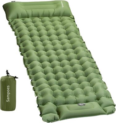 Надувний килимок для кемпінгу Isomatte, 10 см, самонадувний, з насосом, для туризму та відпочинку на природі (зелений, одинарний)