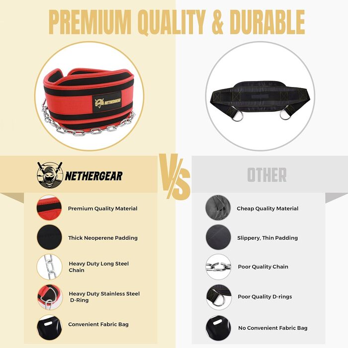Пояс для підтягування та бодібілдингу Nethergear з міцним ланцюгом 91,4 см, неопреновий, для підвішування ваги, для пауерліфтингу, підтягувань і присідань