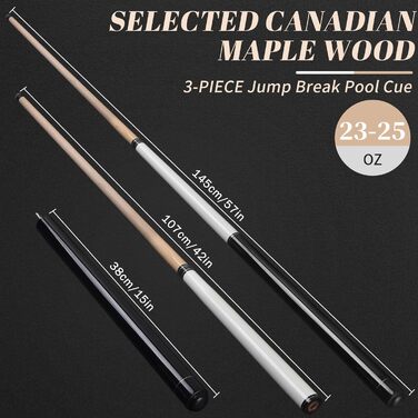IIQ Більярдний кий Jump Break 23-25oz, 3 частини, канадський клен (чорний з білим)