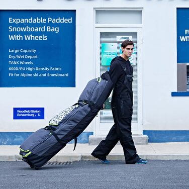 Сумка для сноуборда XCMAN з колесами та регульованою довжиною, водонепроникна, з захисними ребрами