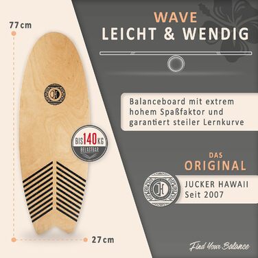 Балансборд JUCKER HAWAII Trick & Surf, 100% натуральне дерево, антиковзка поверхня