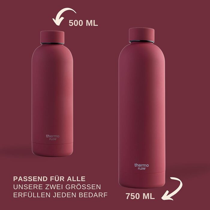 Термос-бутилка з нержавіючої сталі Thermo Flow 500 мл, ізольована, BPA-free, герметична, для школи, офісу, подорожей, каштанова