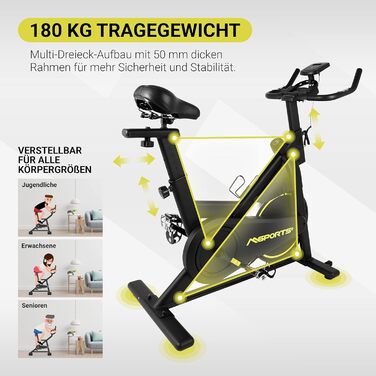 Преміум велотренажер MSPORTS Indoor Cycling Bike Black, 8 кг маховик, магнітний опір, Bluetooth, фітнес велоергометр для дому