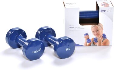 Гантелі top | vit® 2x5 кг, чавун, вінілове покриття, для чоловіків, жінок і літніх, середньо-сині, набір з двох
