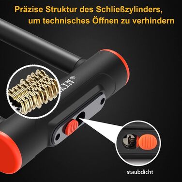 Замок для велосипеда U-подібний з кріпленням, 16 мм, 3 ключі, висока безпека, міцний, для мотоцикла, електровелосипеда, гірського велосипеда, скутера, внутрішні розміри 24,3 x 8,9 см