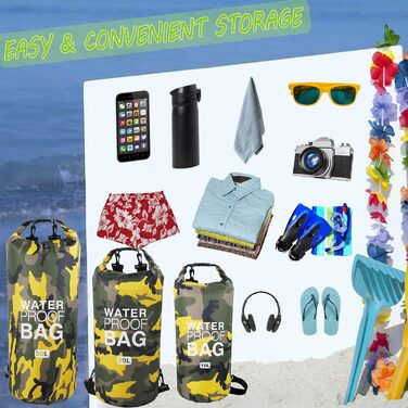 Водонепроникний мішок Dry Bag 10L/20L з регульованим плечовим ременем для плавання, рафтингу, кемпінгу, риболовлі, катання на човні, піших прогулянок та каякінгу (Жовтий)