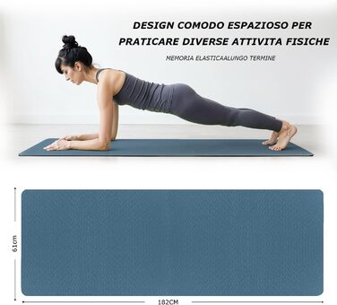 Йогамат (Yogamatte) подвійна 183x61x0.6 см, водонепроникна, для пілатесу, спорту, фітнесу, медитації (синьо-чорний) + сумка