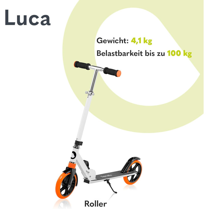 Самокат LIONELO Luca складаний для дітей і дорослих, до 100 кг, 20 см колеса, амортизація ShockResist, заднє гальмо, нековзкий, легкий 4 кг