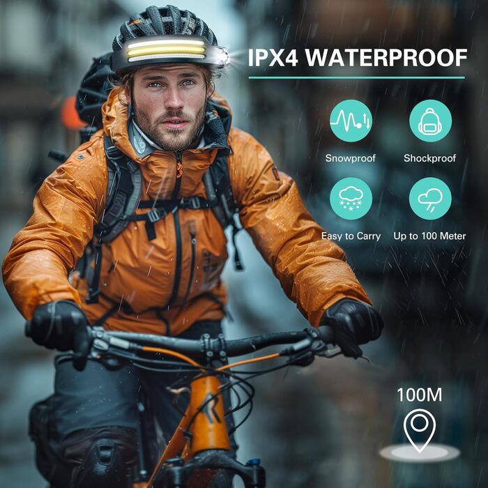 Налобний ліхтар Konqkin 2 шт. LED перезарядна головолампа з 10 режимами, IPX4, з датчиком та червоним світлом для кемпінгу, риболовлі та бігу, чорний