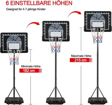 Баскетбольне кільце Yaheetech з регульованою висотою на стійці з колесами для вулиці та приміщення 264 см