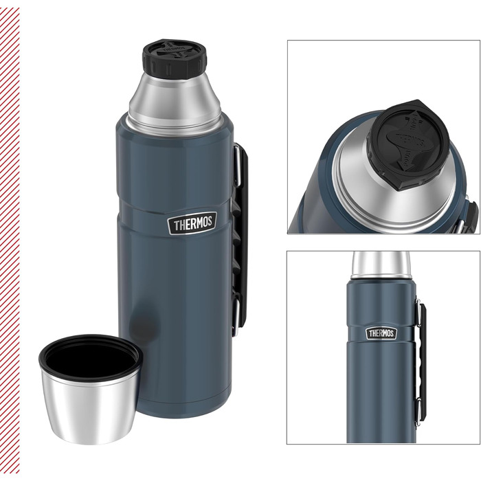 Термос STAINLESS KING Ice Grey 1.2 л з нержавіючої сталі, з чашкою та ручкою, 24 години гарячий/холодний, BPA-free