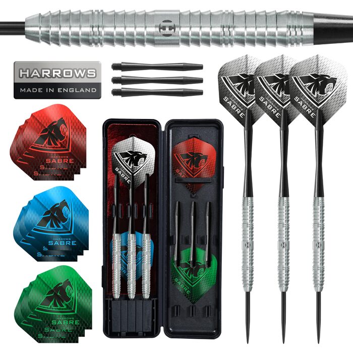 Дарти Harrows Sabre 26 г, сталеві наконечники 90% вольфрам, набір 16 шт. з кейсом та запасними частинами