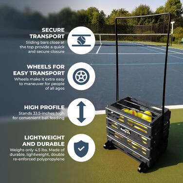 Контейнер для тенісних м'ячів Tourna Ballport Deluxe з колесами, місткість 80 м'ячів, чорний