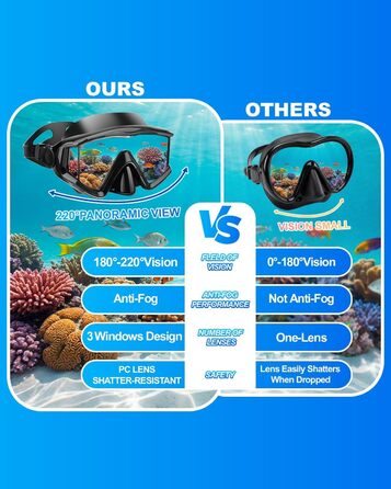 Маска для плавання та снорклінгу AQUA A DIVE SPORTS, антизапітнівальна, червона, для дорослих