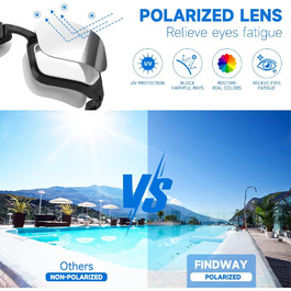 Окуляри для плавання Findway: антизапітніння, захист від УФ, поляризація, для чоловіків, жінок, підлітків, з запасним носовим упором, без витоків, чіткий огляд, чорний & білий/поляризована димчаста лінза (чорний & білий/срібна поляризована дзеркальна лінза)