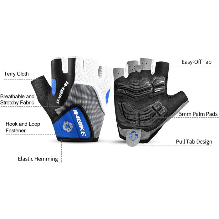 Велосипедні рукавички Inbike напівпальцеві гелеві дихаючі антиковзні амортизуючі для гірського велосипеда чоловічі жіночі літні для велоспорту MTB блакитні L